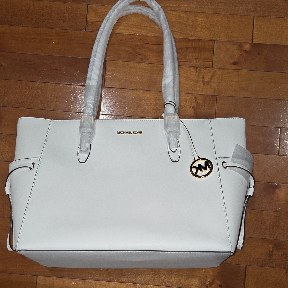 Michael Kors Cream Tote Bag with Gold Accents